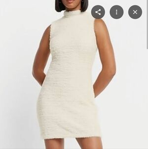 Express Faux Fur Cream Sleeveless Dress
